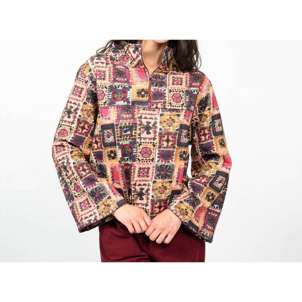 NEW IVY JANE crochet printed half zip jacket in plum